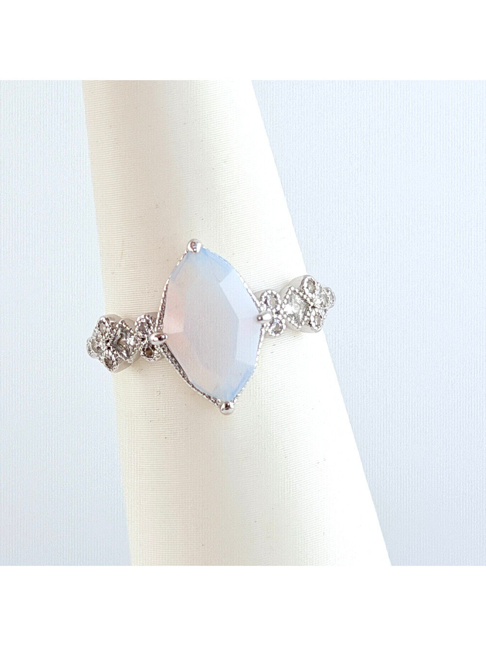 Bomb Party Ring Sz 8 "Marquise Majesty" Moonstone on Rhodium RG31061